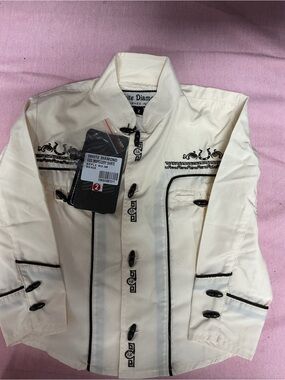 Kids western charro shirt beige with brown size 2